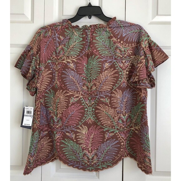 Democracy Women's Top Pullover Short Sleeve Embroidered Leaves Multicolor 160 - Picture 3 of 7